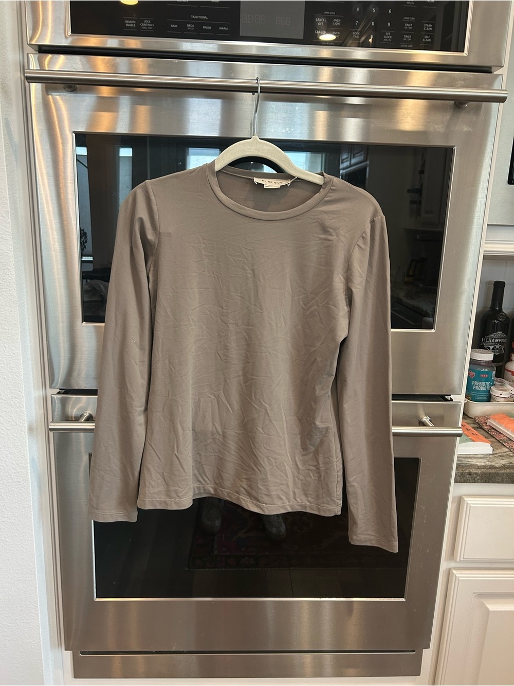 Elise Gug Crewneck Blouse in Taupe made in Italy size 36 euro GUC